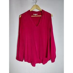 LAVENDER BROWN Silk Blouse Pink Solid Long Sleeve 100% Silk Women Size M